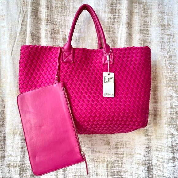 Ithaca Woven Neoprene Tote With Pouch Urban Expressions Magenta Vegan NWT - Picture 1 of 8